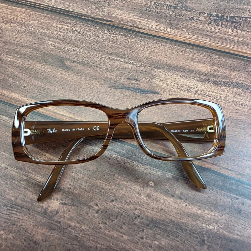Ray-Ban RB 4067 689 Brown‎ Woodgrain Rectangular Eyeglasses Made in Italy